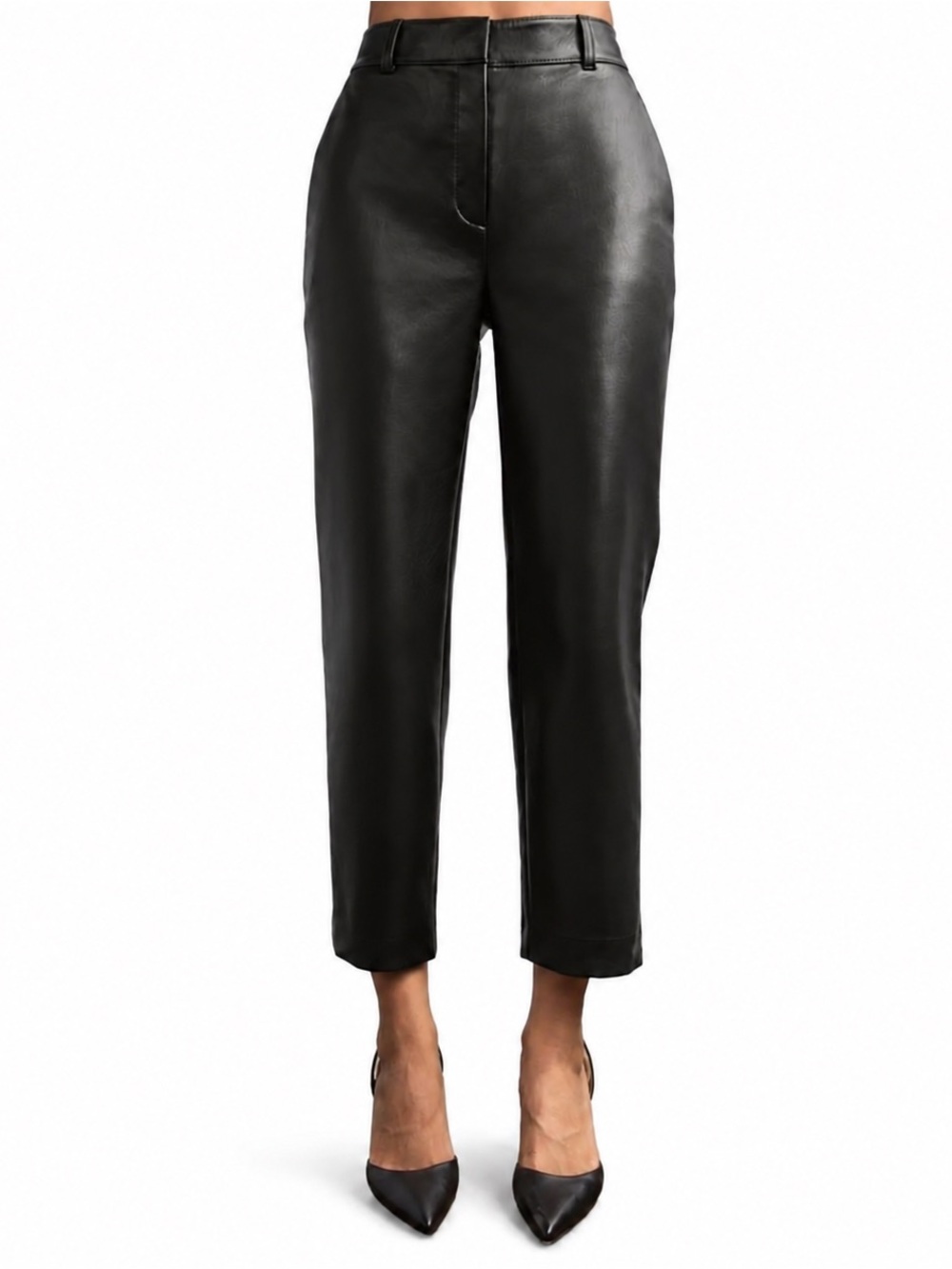 Aritzia Babaton Black Vegan Leather High Rise Ankle Pants Size 2 Romantic Goth - Picture 1 of 5